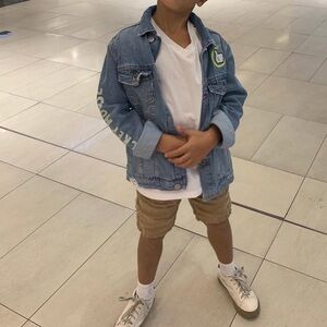 Zara Kids Light Blue Jean Jacket with Mickey Mouse Design